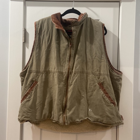 Wrangler Hero Vest Mens Green Aged Faded workforce Full Zip Sherpa Lined Sz 3XL - Picture 2 of 16